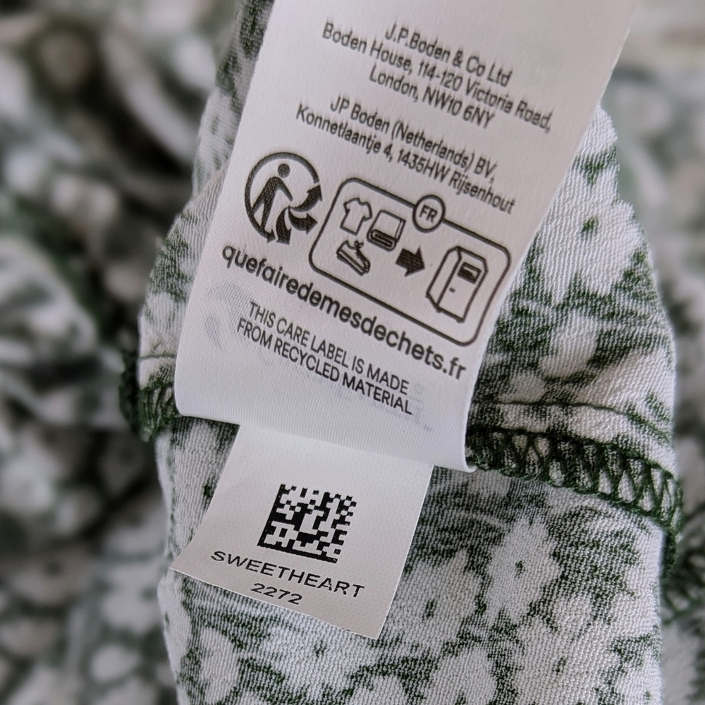 Boden Top Sweetheart Neckline Long Blouson Sleeve Tulip Sprig Print Green 6 NWT - Picture 11 of 14